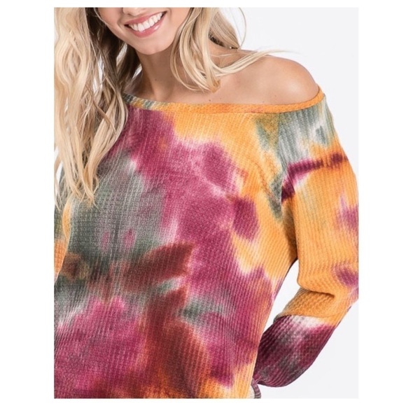 Tie Dye Super Soft Waffle Knit Pullover Top - Picture 3 of 5